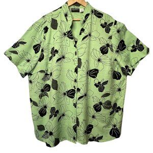 Maggie Barnes Womens Plus Size 3X Green Floral Button-Front Blouse w/ Black Tank